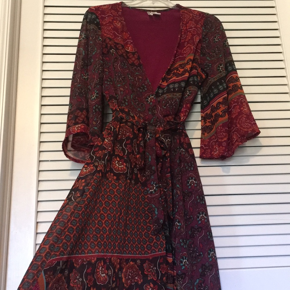 Boho Multi Floral High Low Wrap Dress